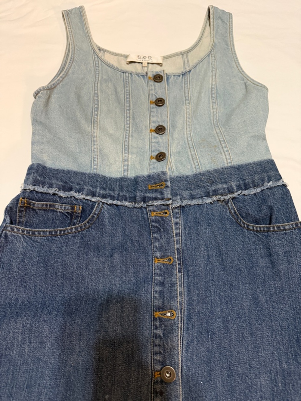 Sea New York Light Wash Two-Tone Denim Midi Dress 4 - Picture 2 of 10